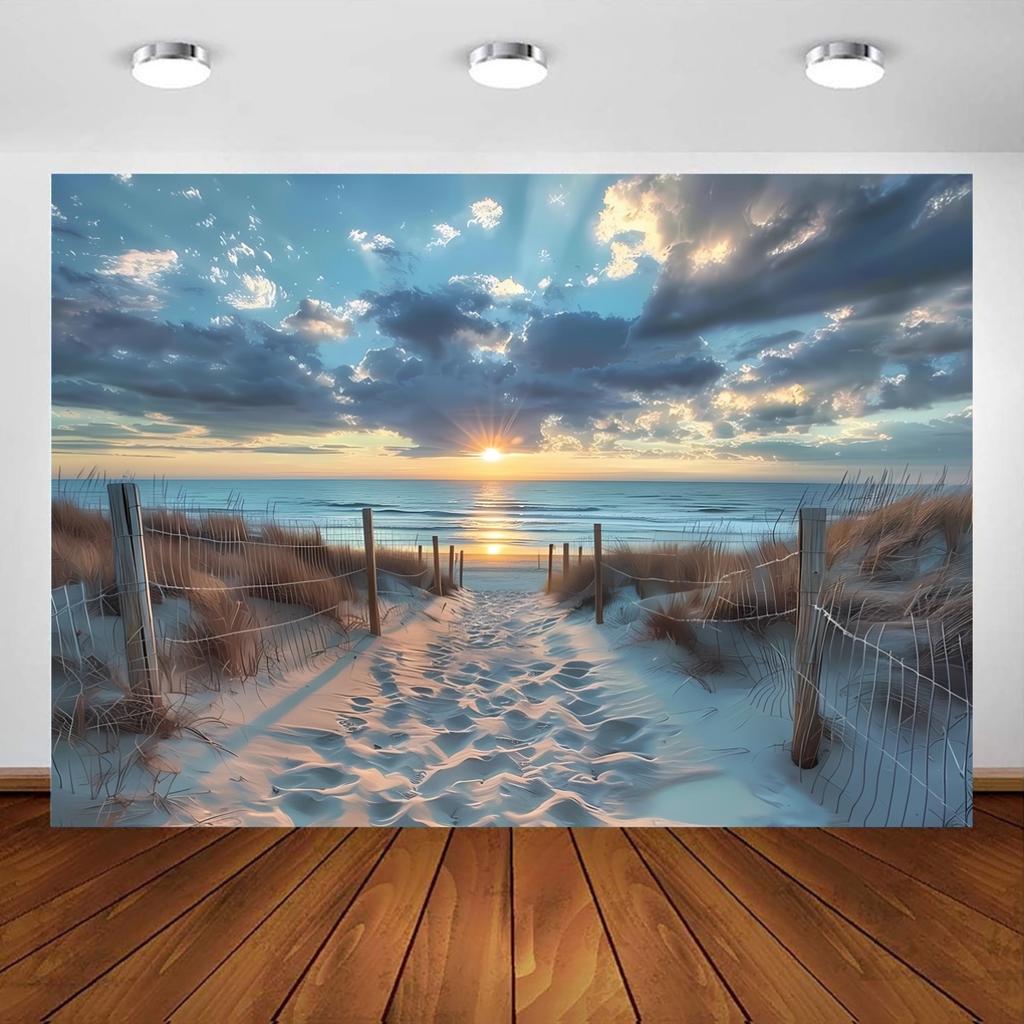 1 Beach Sunrise sunset Tapestry Vibrant beach wall art with sandy shore and crashing waves for living room bedroom office decor