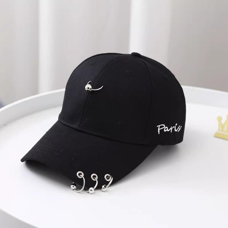 Women's Spring Summer Korean Style Baseball Cap with Ring Sunscreen Anti-UV Metal Baseball Caps Hip Hop Street Dance Style Kpop