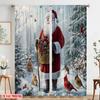 2pcs,2D Plane Printing Pattern Curtains Santa Forest Wildlife Christmas Present (2) Polyester Fabric (without Rod) Holiday Ldeal