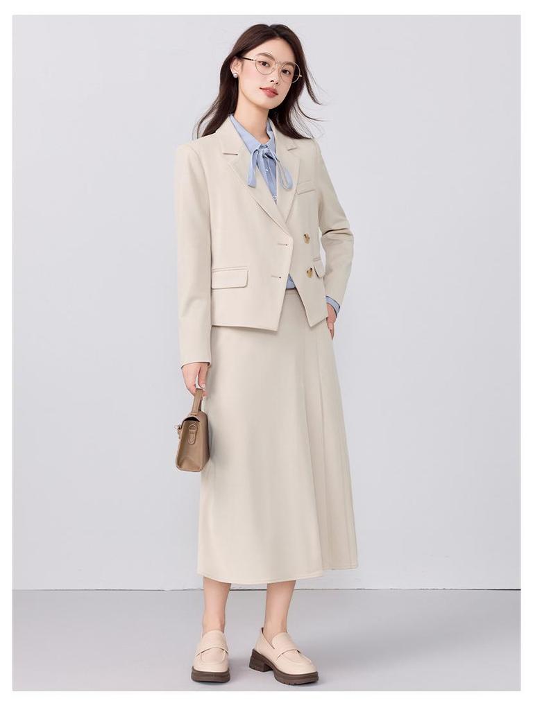 Women's Petite Short Blazer Jacket & Skirt Set - Spring/Autumn 2025, Professional Formal Wear