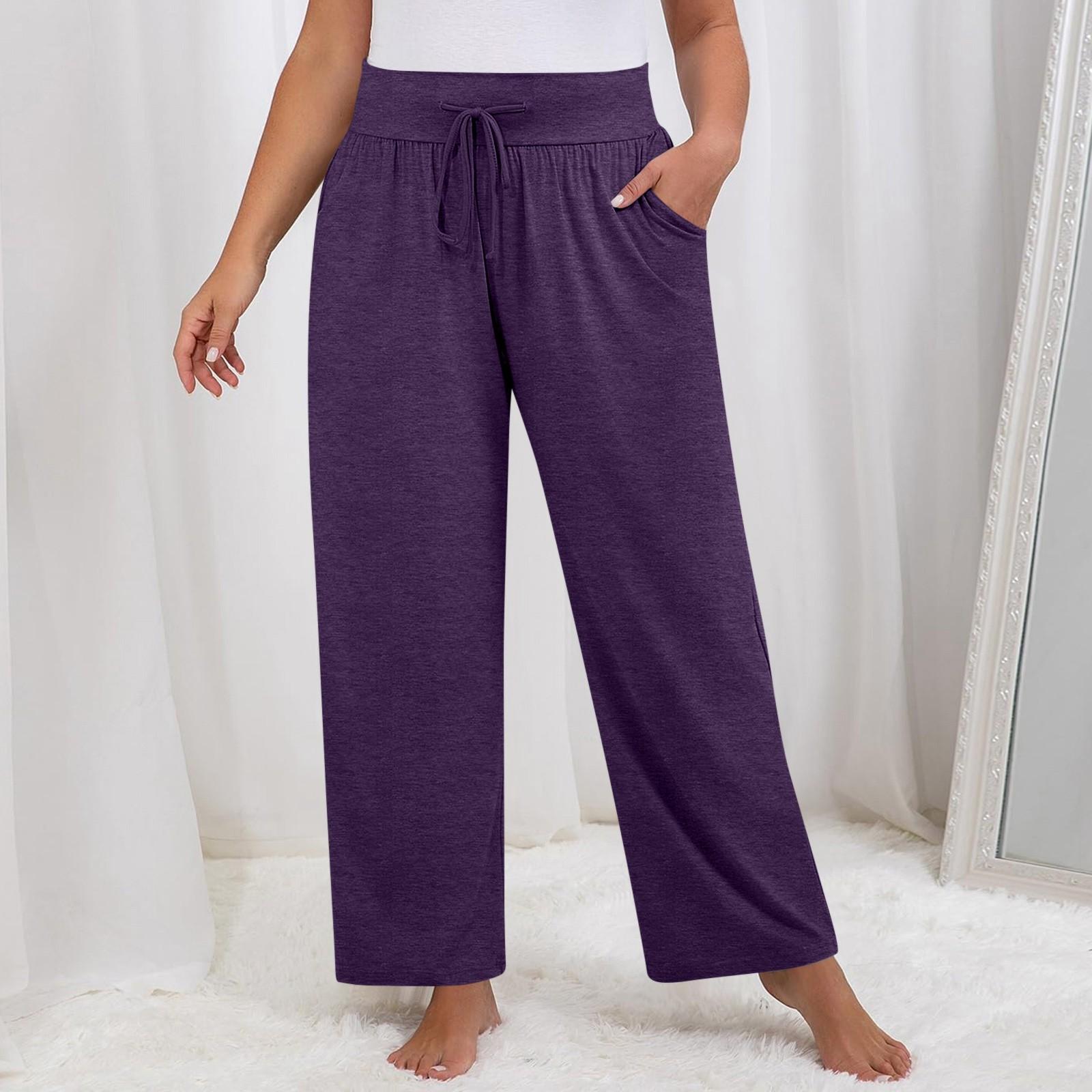 

Женские однотонные широкие штаны для йоги больших размеров, свободные повседневные спортивные штаны с карманами и завязками XXXL фиолетовый