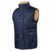 Men's Winter Fleece-Lined Thickened Plus Size Thermal Vest Solid Color Stand Collar Multi-Pocket Sleeveless Jacket