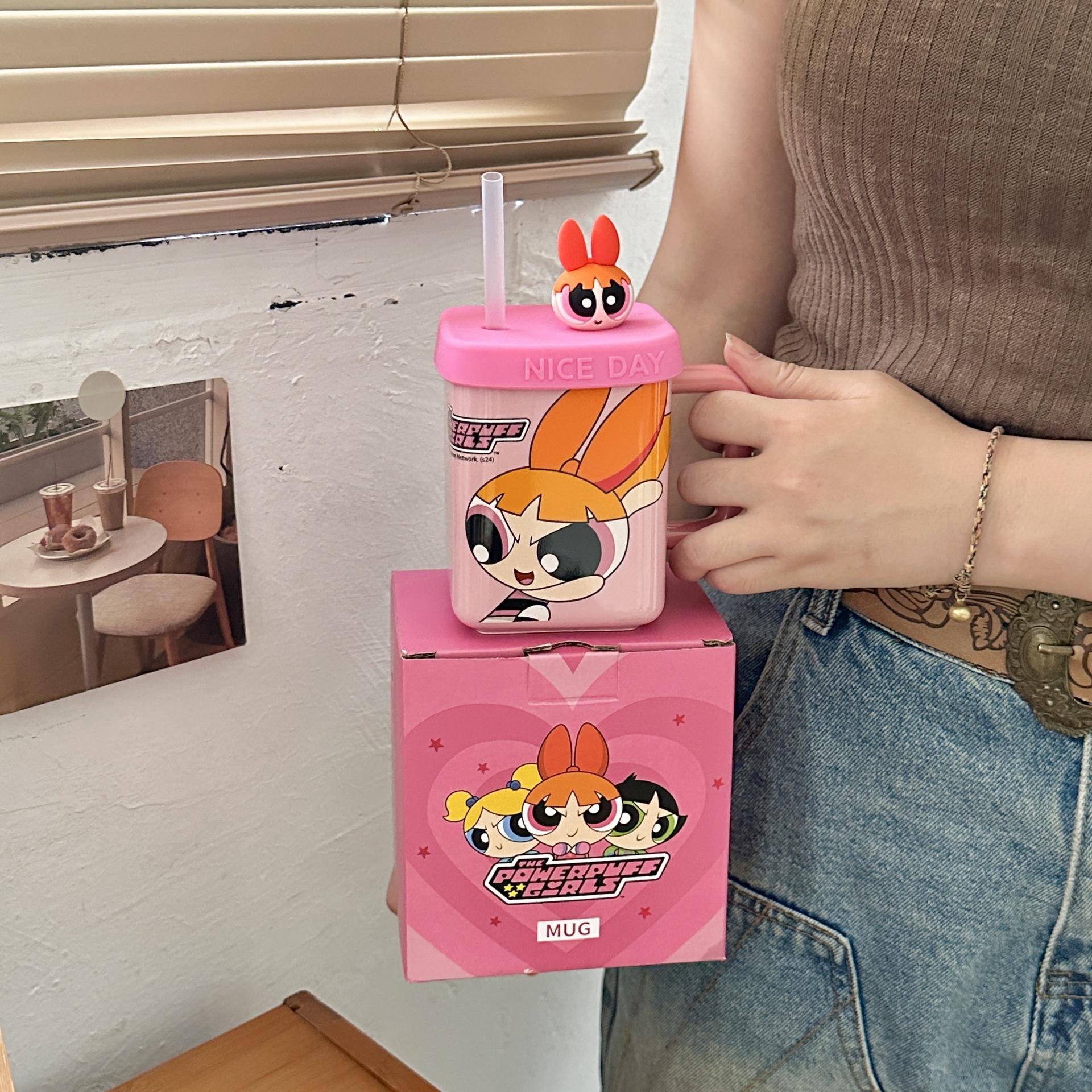 

Подлинная фирменная керамическая кружка Powerpuff s Little Policewoman с крышкой и трубочкой для домашнего использования, чашка для питьевой воды для девочек, подарок на день рождения 301-400ml