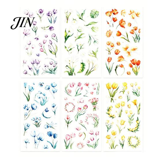 Nature Themed Stickers 6 Sheets/Set Natural Flower Scrapbook Stickers, Waterproof PVC Floral Plants Decals, Botanical Art Transparent Decorative