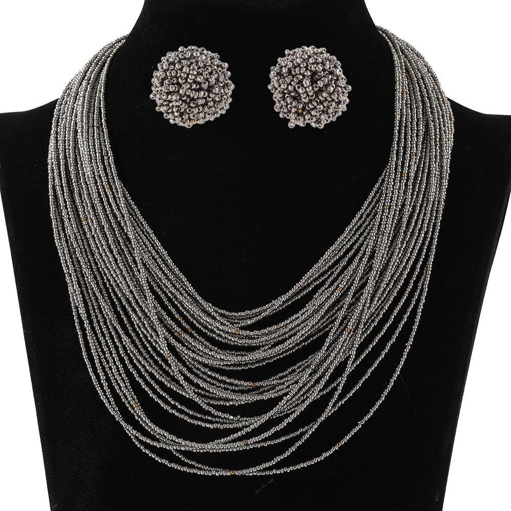 Богемський Багатошаровий Набір Сережок з Рисового Бісеру Ланцюжок для Светра Жіночі Багатошарові Прикраси Ретро Етнічний Стиль