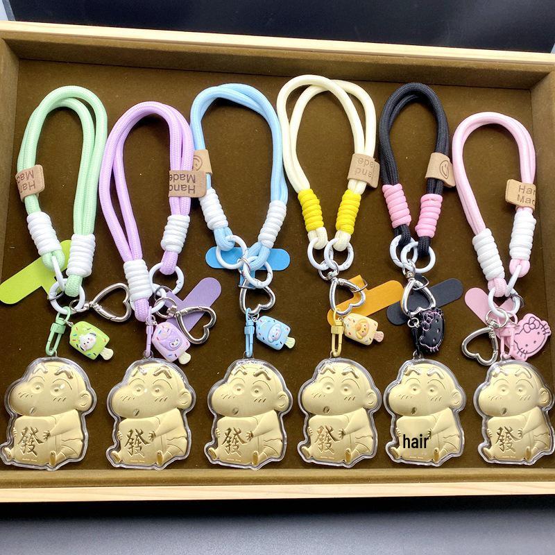 999 Pure Gold Crayon Shin-chan Cartoon Lanyard, Handbag Charm, and Car Key Ring - Perfect New Year Gift