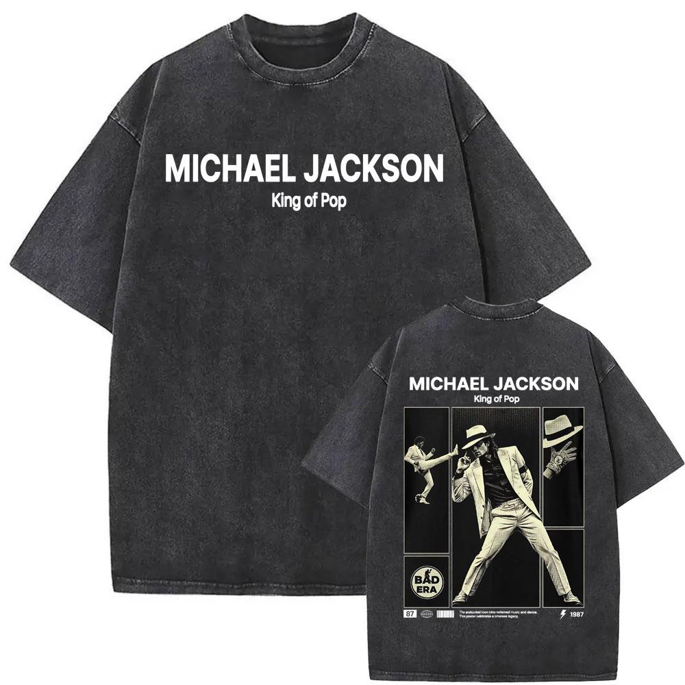 Benber vintage style Koning van de Pop Michael Jackson Bad Tijdperk Vintage Gewassen T-shirts Mannen Vrouwen Mode Klassieke Casual T-shirts Zomer Tops Katoenen T-shirt 2XL