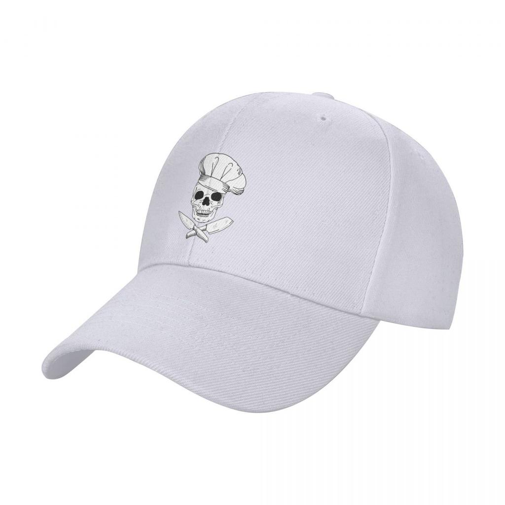 Skull Wearing Chef Hat and Crossed Kitchen Knives Baseball Cap Summer Hat Beach Hat Designer Cap Black Women Caps Mens