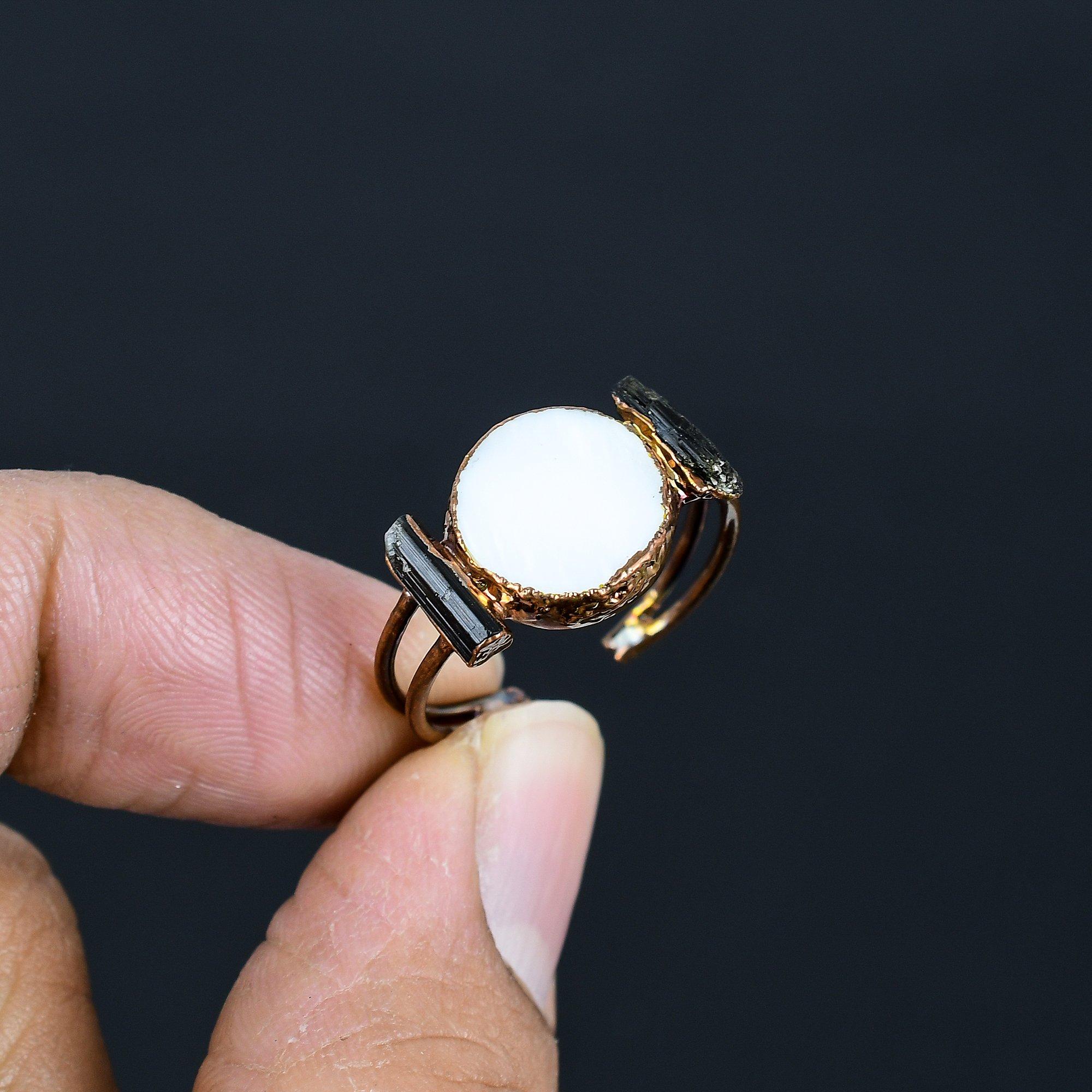 

Moonstone Handmade Gemstone Ring, Copper Electroformed Ring Antique Jewelry, Adjustable Ring Engagement Gift