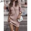 BITCED Fall/Winter Solid-Color Long-Sleeve Fashion Turtleneck Sweater Dress for Women