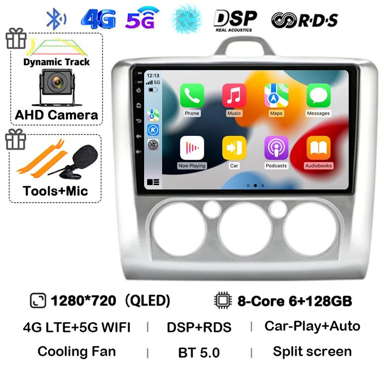 Android 14 Carplay Auto GPS 4G+WiFi Car Radio for Ford Focus Exi MT AT 2004-2011 Multimedia Video Player Stereo DSP Head Unit BT