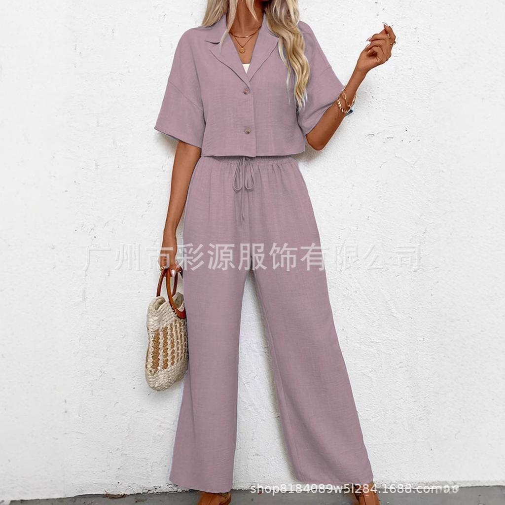 Women Short Sleeve Jumpsuit with Drawstring Waist Multi Colors Casual Summer Romper