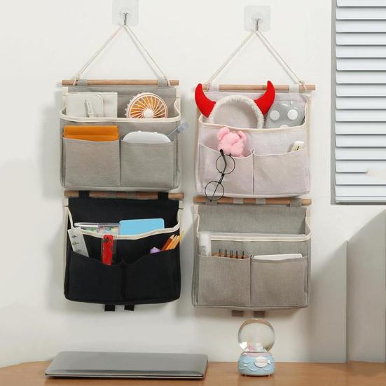 Hanging Storage Bag Multi Pockets Large Capacity Wall Mount Organization Bedside Keys Headband Organizer Bag Household Supplies