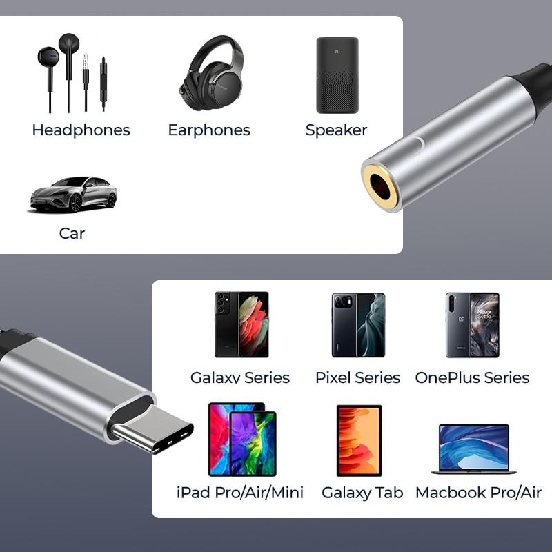 2 in 1 USB C To 3.5mm Headphone Jack Adapter Type C PD 60W Charge Audio Aux Adaptor For iPhone 15 Series Samsung Xiaomi Huawei