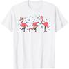 Funny Flamingo Christmas Graphic Tee Three Birds Snowflakes Casual O-Neck T-Shirt