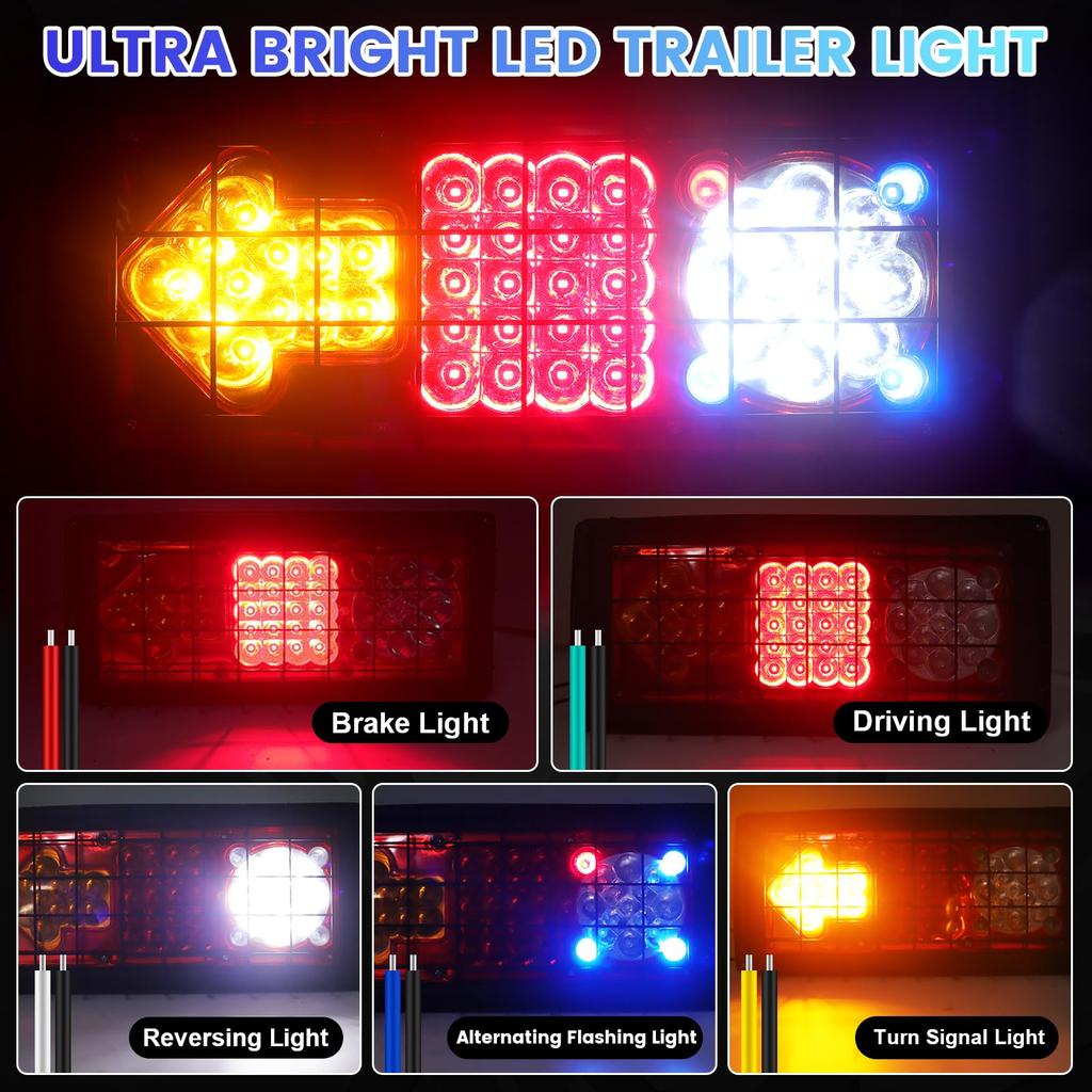 Trailer Tail Rear 3 and White Impact Arrow Impact High Truck Driving Left and Set of 2 Lamp, Light, LED, Colors, Yellow, Red, Light, Resistant, Tip,