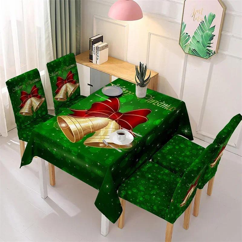 1PC Waterproof Christmas Dining Tablecloth Xmas Gifts Dining Chair Cover Christmas Table Cover Table Cloth Home Party Decoration