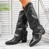 Fashion women's autumn new large-sized mid-heel women's boots, British-style fashion boots with rivets and knee-length boots