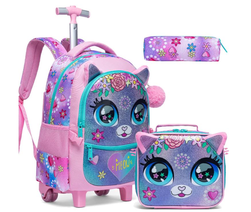 School Rugzak met Wielen Set Voor Meisjes Handbagage tas met Wielen Trolley Boekentas School rugzak met wielen voor meisjes