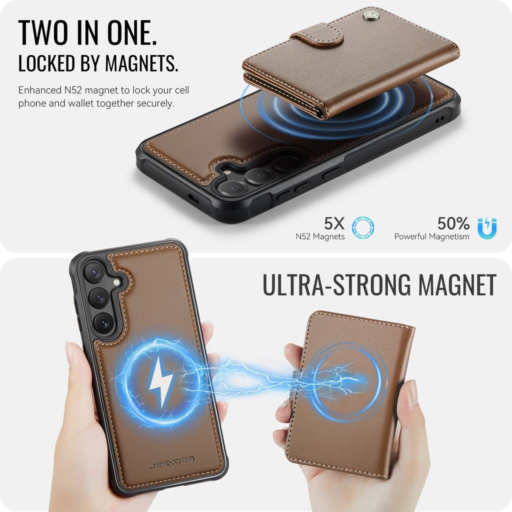 For Samsung Galaxy S24 FE Case JEEHOOD J09 RFID Blocking Card Holder Leather Back Phone Cover Magnetic Case