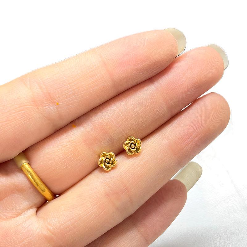 French Camellia 3D Rose Stud Earrings for Women - Titanium Steel Cartilage Screw Earrings