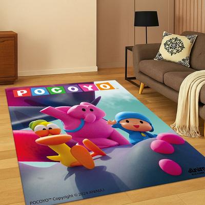 3D P-Pocoyo Elly Pato Cartoon Teppich für Schlafzimmer Wohnzimmer Sofa Heimdekoration, Kinder Spielbereich Teppich Rutschfeste Fußmatte Geschenk