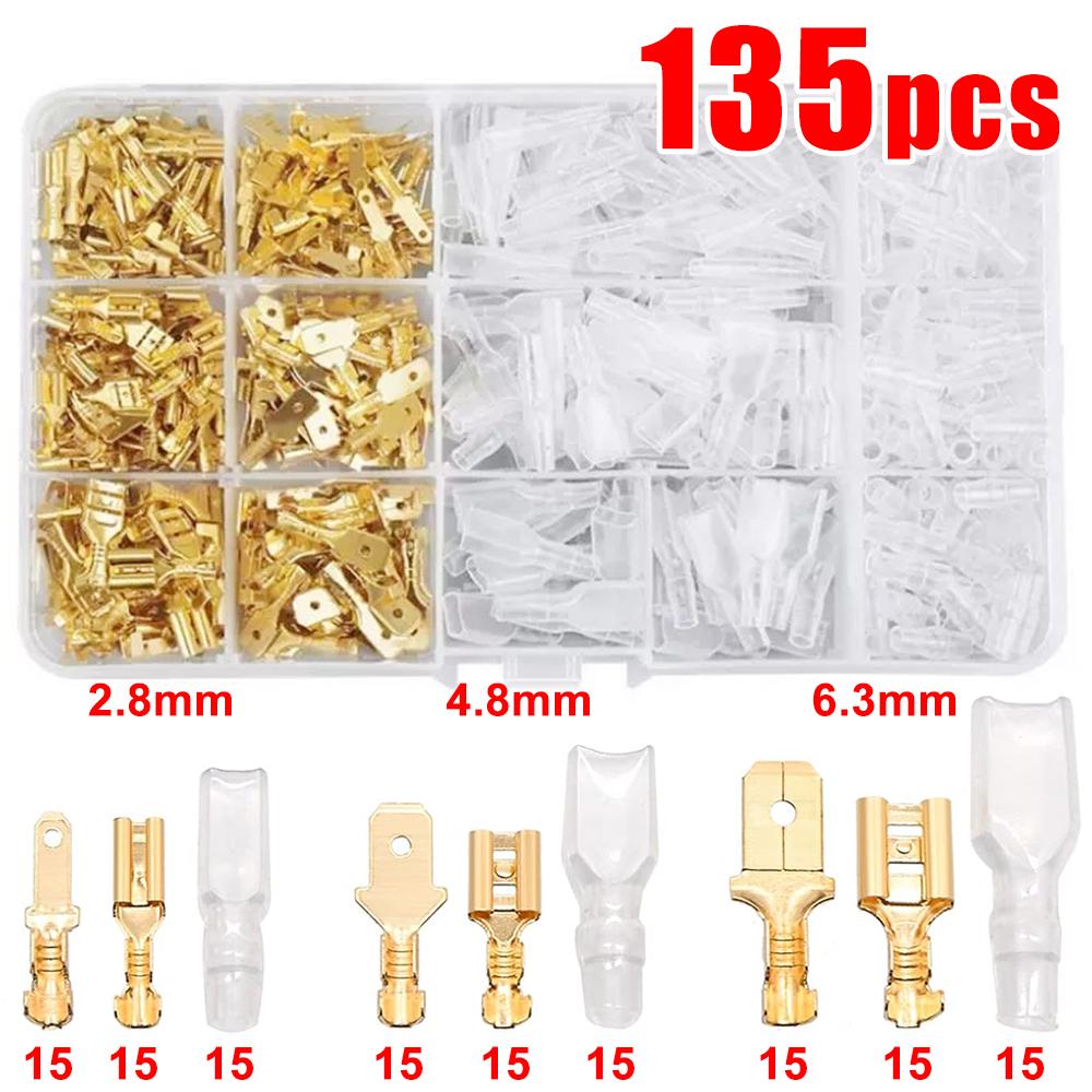 Wire Crimp Terminals Set 2.8/4.8/6.3mm Copper Male Female Wire Spade Connectors with Insulated Sleeve Electrical Conector Box