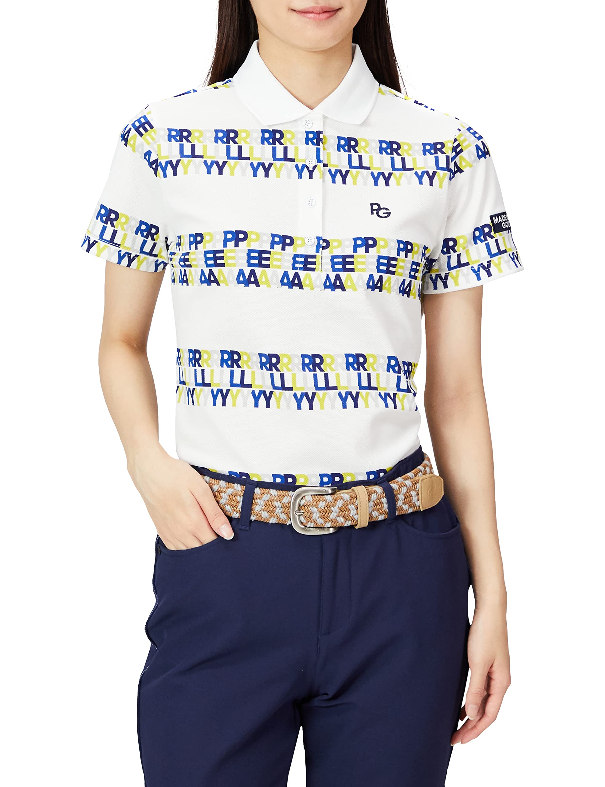 

рубашка-поло с логотипом, эластичная основа 2 [PEARLY GATES] женская с коротким рукавом, 3 вытачки, вставка, Flexfusion, узор, / 055-2260806 031_Белый [L]