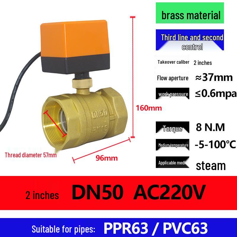 Electric Copper Ball Valve, Two/Three-Way Control, for 220V, 12V, 24V Systems - Ideal for AC, Fan Coil, Solar Applications, 4-Point Connection