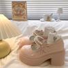 Fashion Beaded Bow Mary Jane Single Shoes Women's Fashion Round Toe Shallow Mouth Slip Strap Platform Non-Slip Low Top Shoes
