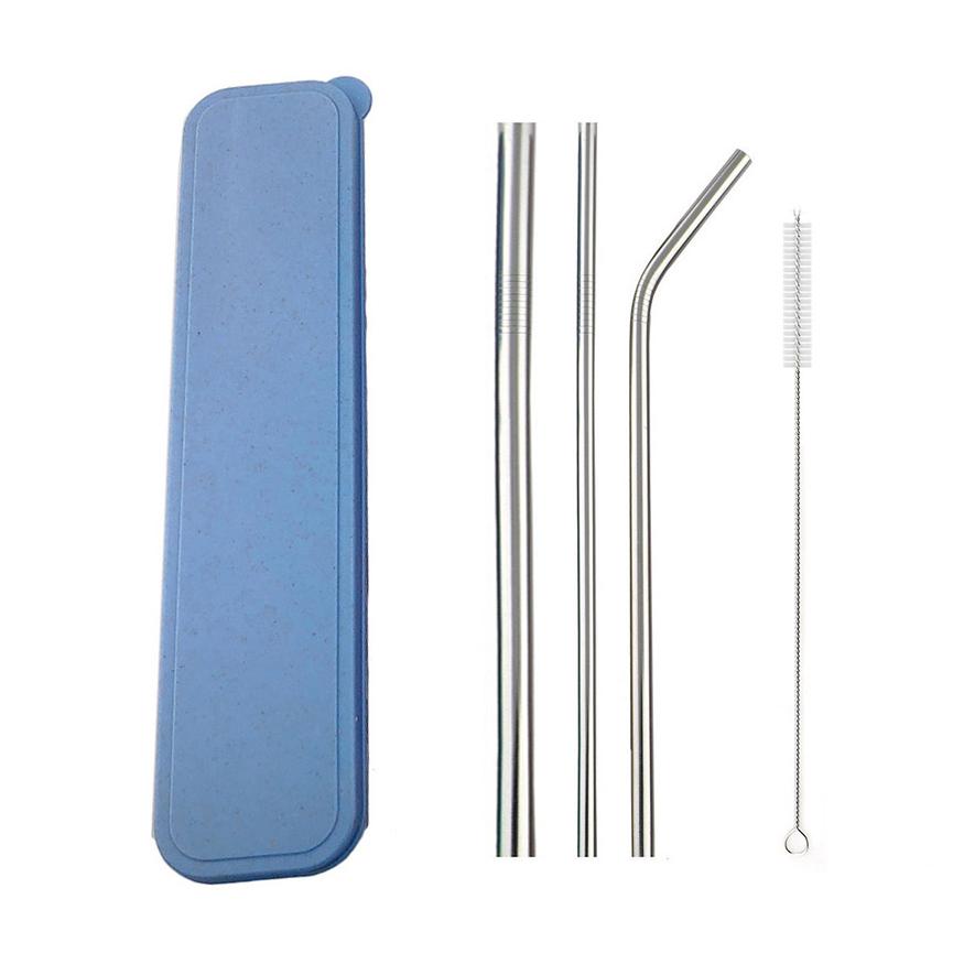 Bar Accessories Reusable Drinking Straw Set With Cleaner Brush Portable Straw Set Stainless Steel Straw With Box