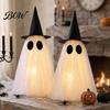 Léčivý styl Sváteční dekorace duchů Dekorace na Halloween, Strašidelná síťovina s flitry a kloboukem čarodějnice/mašlí, Roztomilé dekorace Malá stojící stolní dekorace