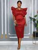 Elegant Plus Size Ruffle Sleeve Dress with High-Waisted Fit