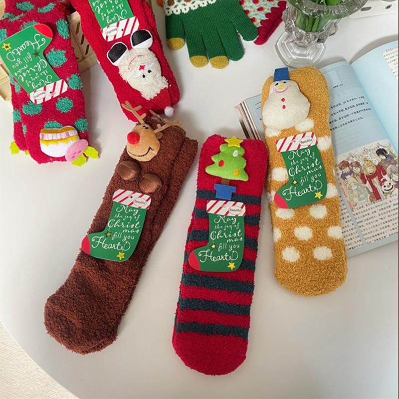 Cheap Christmas Stockings for Women In Winter Lovely Coral Plush Warm