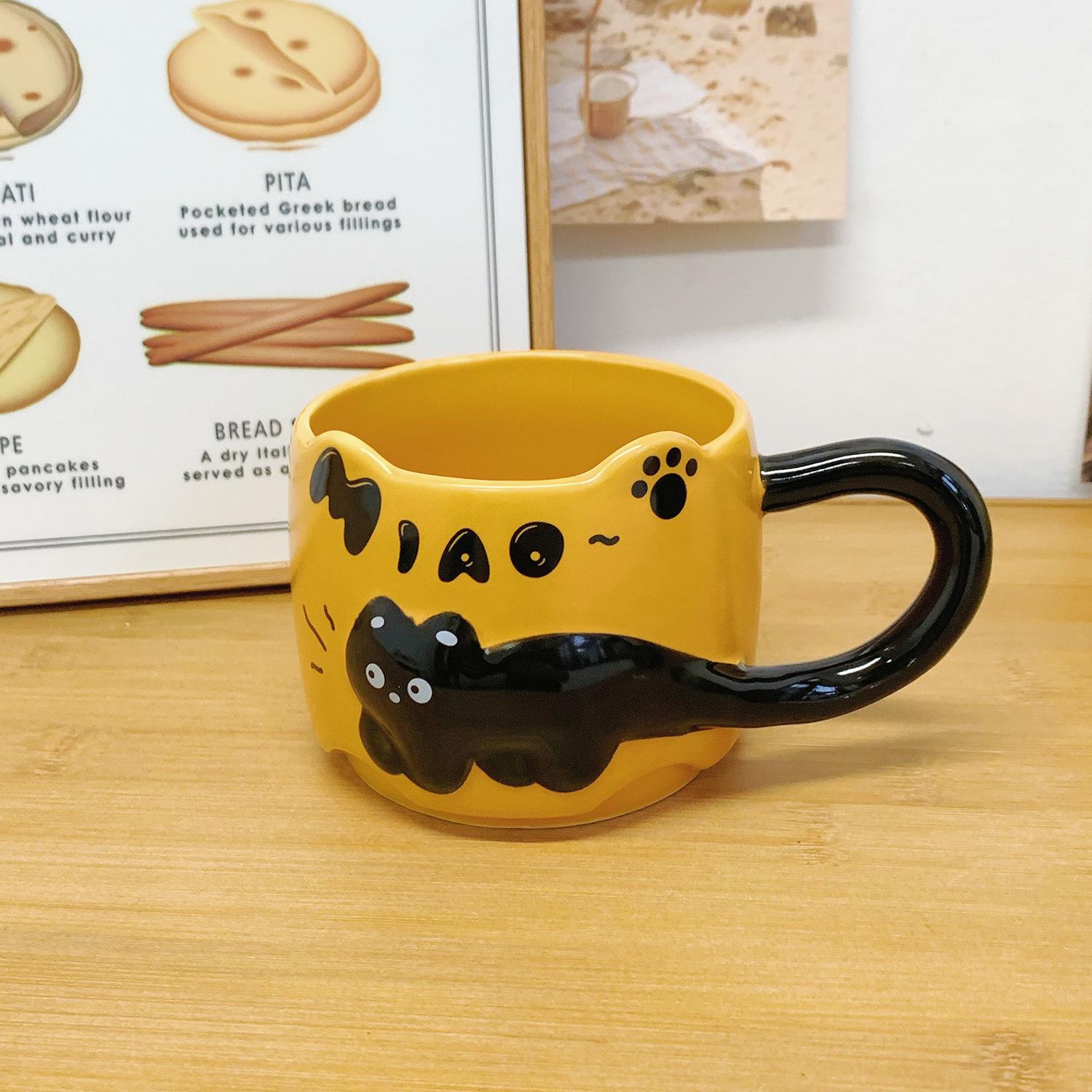 

Design Sense Cat Stacked Cup High Value Ceramic Mug Couple Drinking Water Cup Household Coffee Breakfast Cup Men 301-400ml
