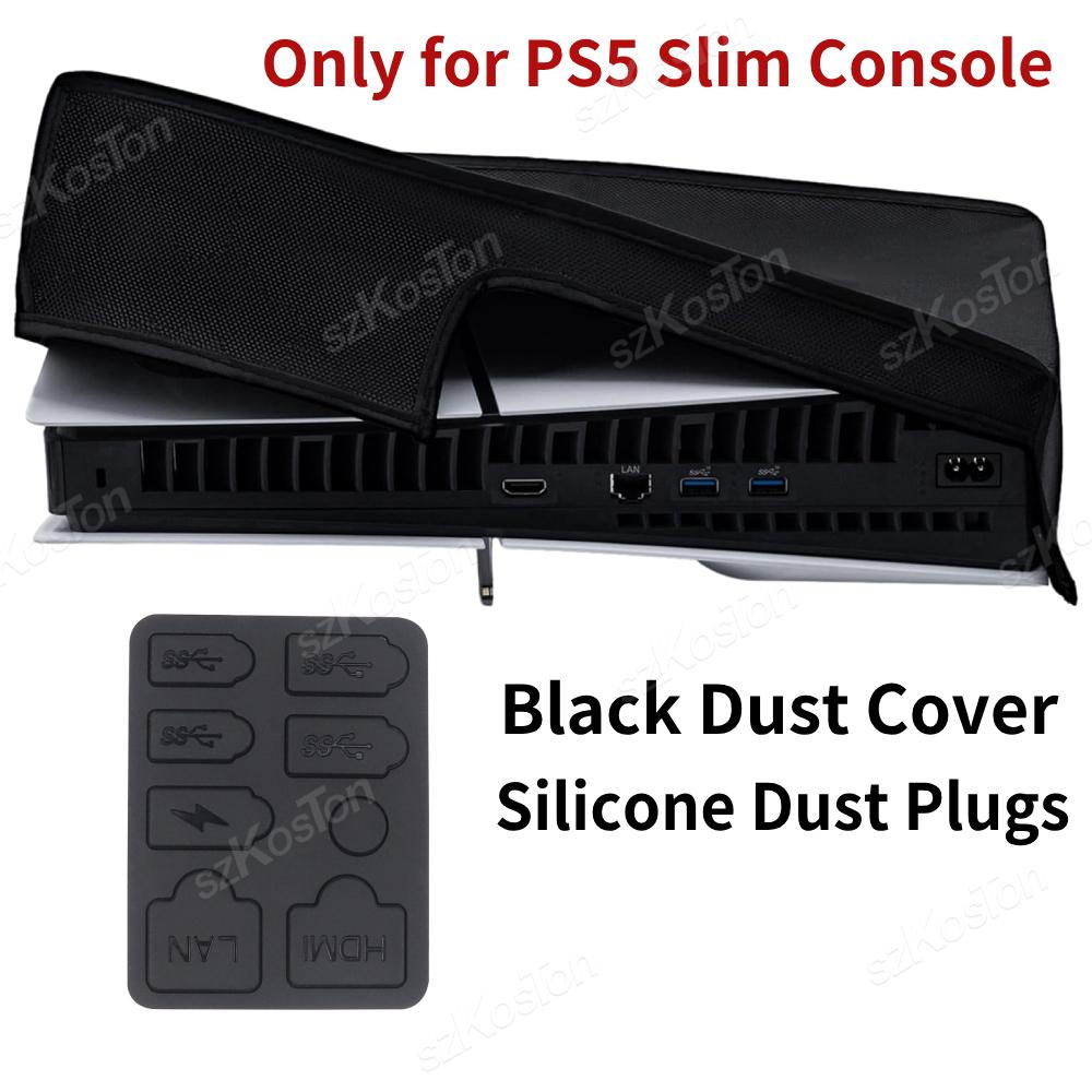 

для игровой консоли PS5 Slim из ткани Оксфорд, устойчивой к царапинам, горизонтальный пылезащитный чехол, силиконовые пылезащитные заглушки для аксессуаров PS5 Slim чёрный