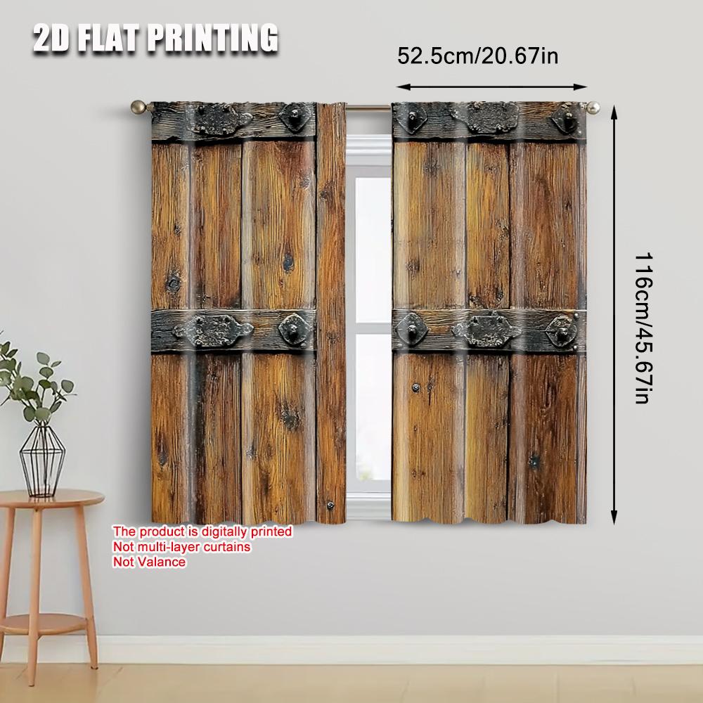 Set Of 2 Vintage Curtain Popular Plane Printing Barn Wooden Door Wood Textured Background Fabric Without Rod With Thermal Polyester