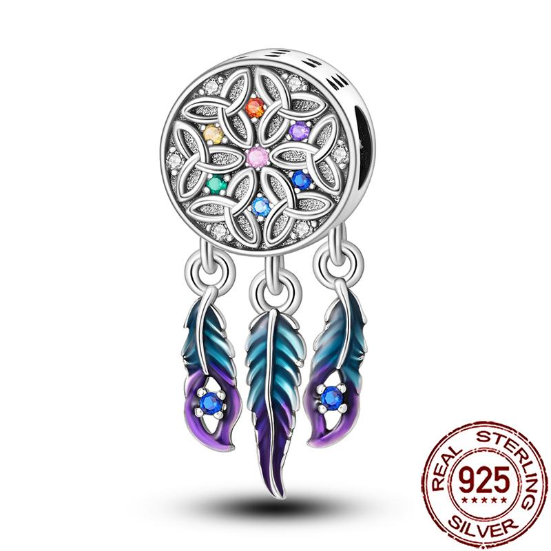 Charms Copper Lucky Horseshoe Clover Dreamcatcher Feather Dangle Beads Fit Bracelet Necklace Women Diy Jewelry