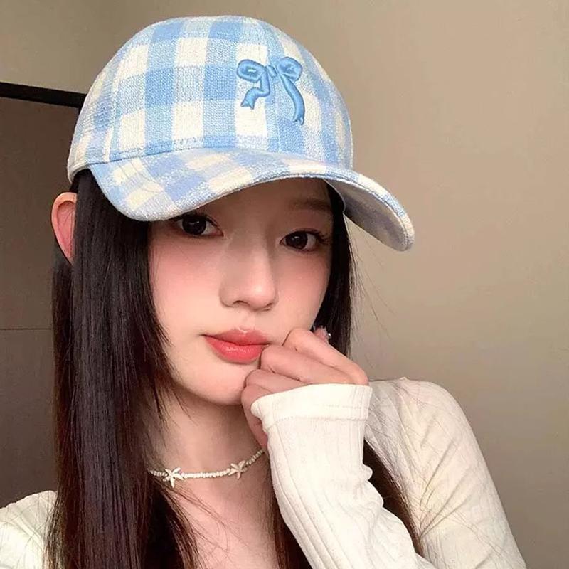 Sunscreen Adjustable Outdoor Casual Hat Peaked Snapback Girl Kpop KFashion Style Korean Sweet Women For Cap Baseball Plaid Bowknot Hats