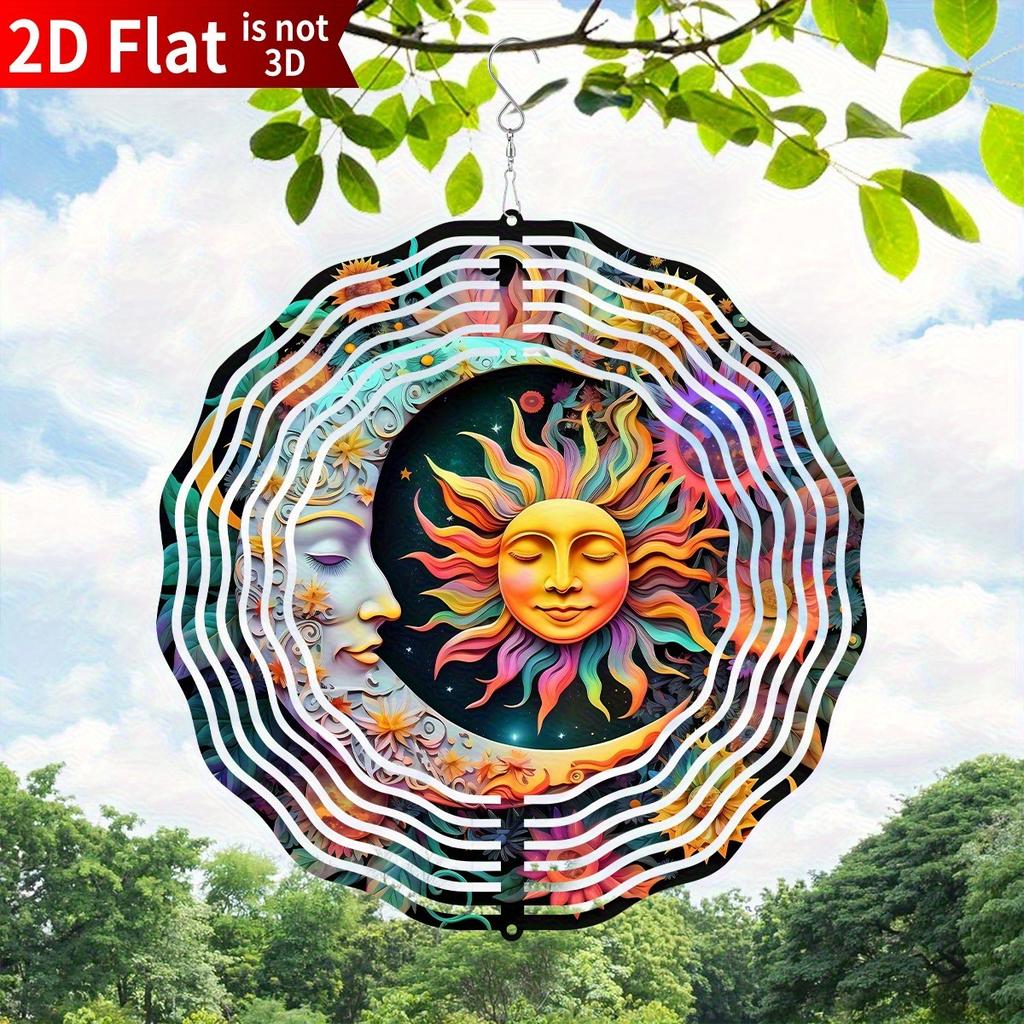Moon & Sun Wind Spinner. Round Kinetic Metal Art for Indoor/outdoor Holiday Gifting.