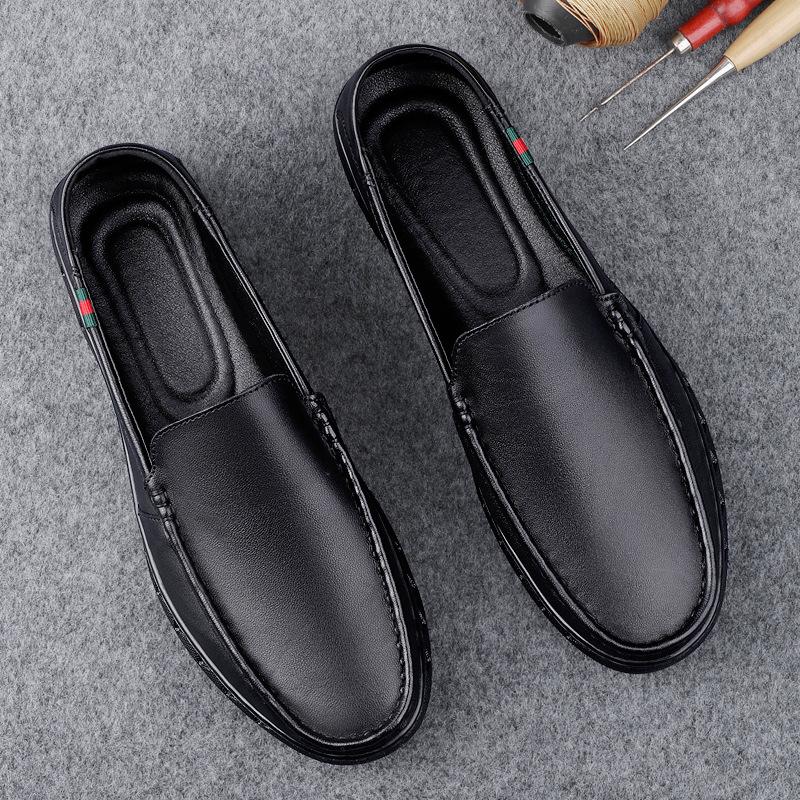 Doudou Shoes Men's 2025 New One-pedal Genuine Leather Men's Shoes Soft-soled British Style Cowhide Light Driving Casual Leather Shoes