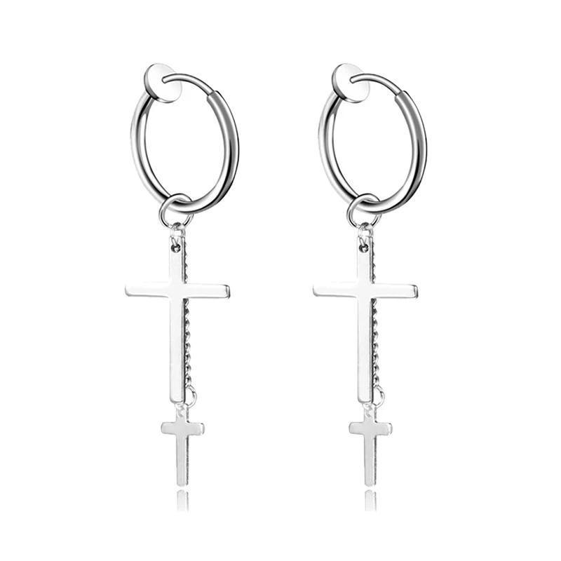 Punk Stainless Steel Chain Hoop Earrings Unisex Goth Pop Hip Hop Pendants Fashion Ear Jewelry Accessories