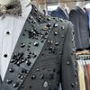 Completo da Uomo Ricamato a Mano con Perline - Elegante Set 2 Pezzi per Occasioni Casual, Banchetti e Eventi Formali