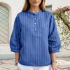 ZANZEA Women Casual Stand Collar Loose 3/4 Sleeve Stripe Blouse