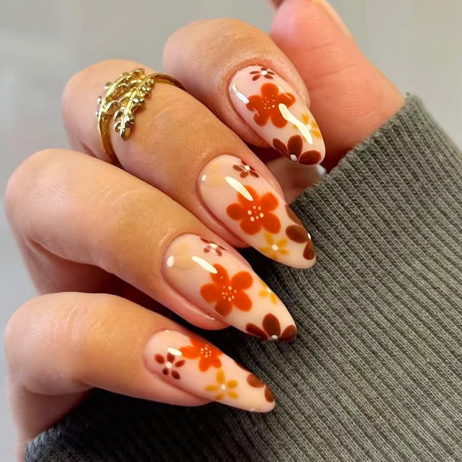 Glitter Leopard Print French Tip Press on Nails Medium Almond Fake Nails Gold Foils Brown Designs Cute Cheetah Print Lattice False Nails Fall Winter