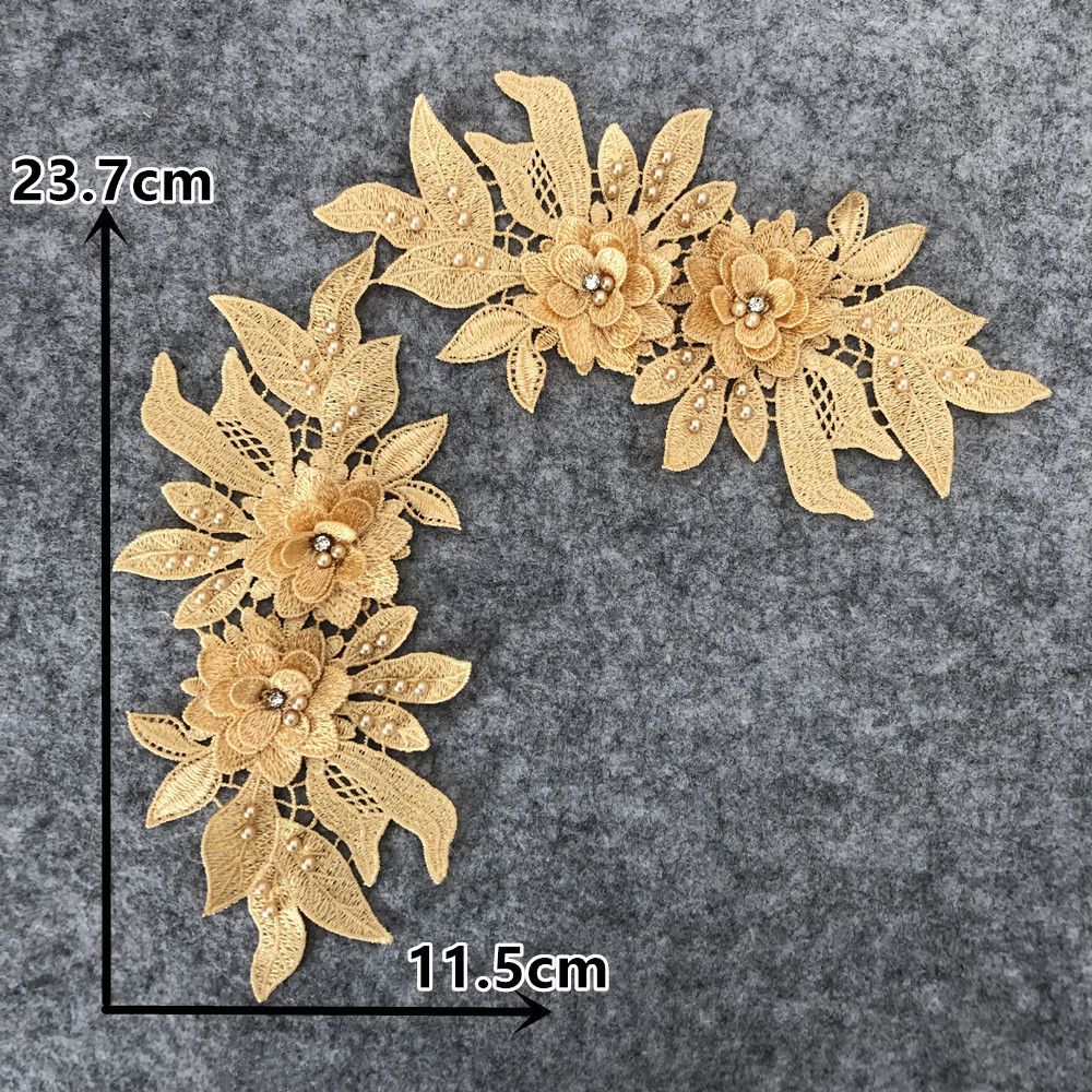 Yellow I Three-Dimensional Bead Drill Diy Embroidery Hollow Pair Of Flowers Sewing Decoration Matching Clothing Lace Accessories