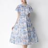 Vintage High-End O-Neck Short Sleeve Ruffle Lace Hollow Out Dress for Women's Summer Slim Elegant Long Dress Female Clothing