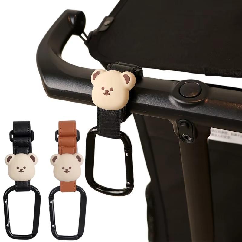 1/2Pcs Baby Stroller Hooks Cute Cartoon Bear Bicycle Stroller Organizer Hook Pu Leather Hooks For Hanging Baby Stroller
