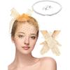 4 Pcs Tea Party Fascinator Hat Set for Women Lace Glove Pearl Set | Tea Party Accessories Outfits Headpiece Veil Lace Glove Pearl Jewerly for Wedding