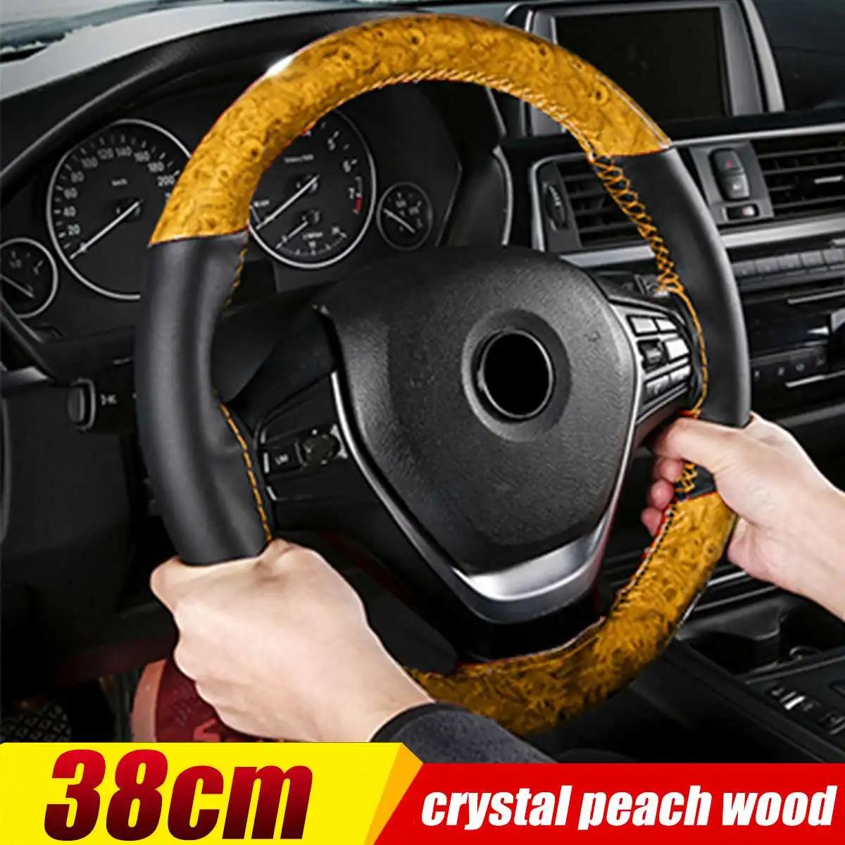 Braid on Steering Wheel Car Steering Wheel Cover With Needlework Accessories Microfiber Leather Diameter 38cm Steering Cover
